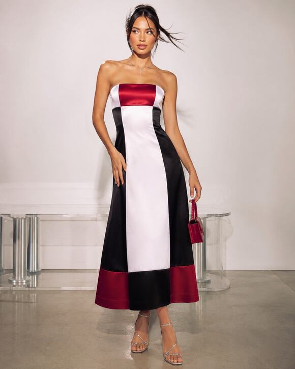 Gunne Sax Dresses & Skirts - Vintage Jessica McClintock Gunne Sax Black White Red Satin Midi Dress Womens S